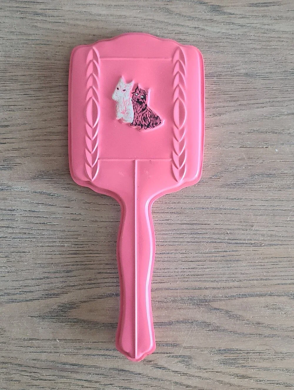 Vtg 1950s-1960s Child’s Pink Vanity Set Mirror Brush Comb Dogs Original Box